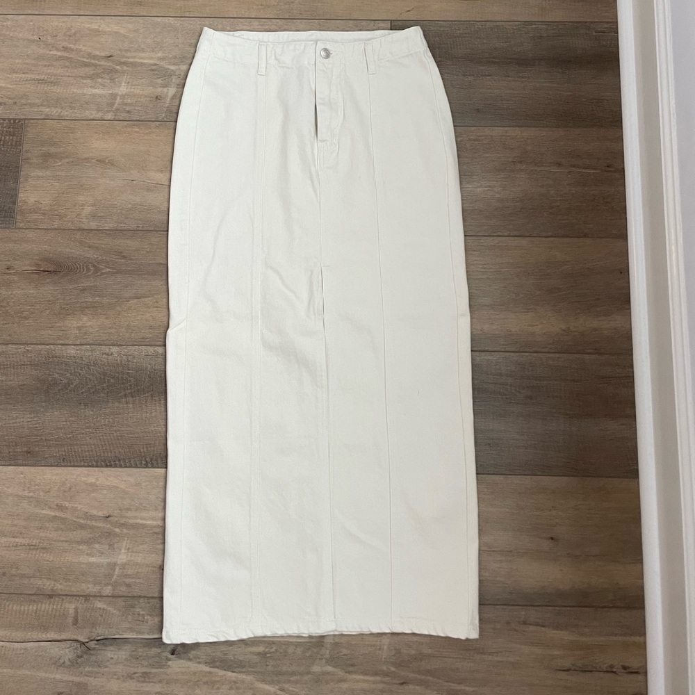 Beige Botany Cream Denim Skirt with Slit